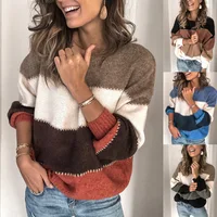 

Autumn Winter Loose Striped Thick Sweater Womens Pullover Plus Size Sweaters High Quality Oversized Color Block Sweater Female