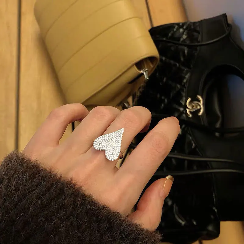 

Anillo De Corazon Plata Big Silver Color Heart Ring Adjustable Bling Zircon Stone Women Wedding Engagement Bling Heart Ring