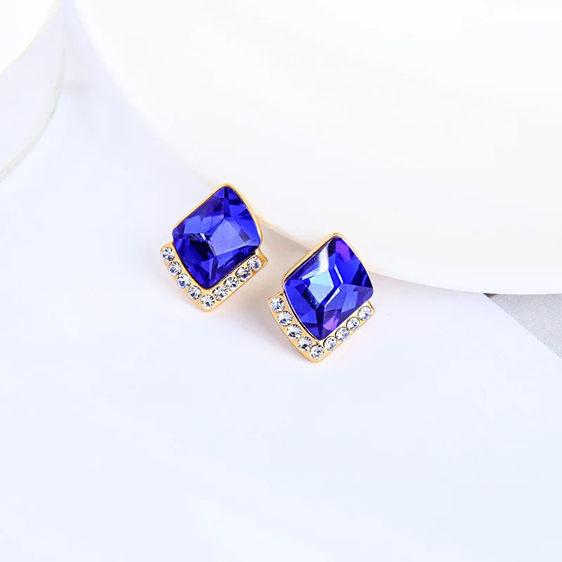 

e0116 925 Silver Post Blue Black Glass Stud Earring Women Stud Earrings For Women