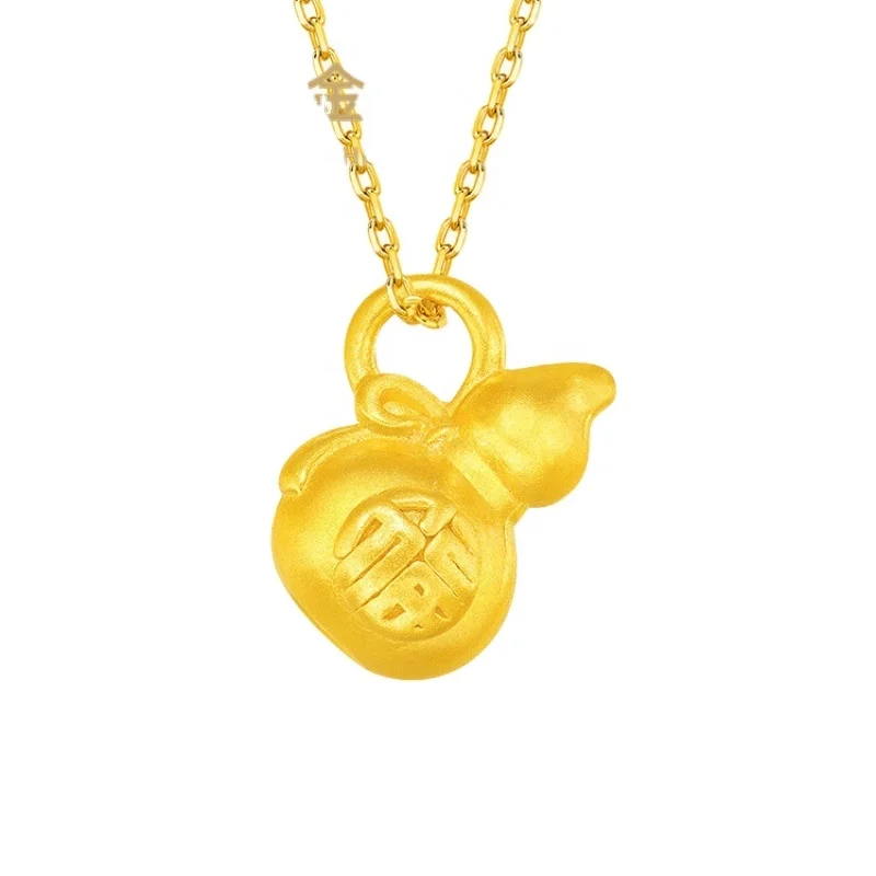 

Certified 999 Gold Gourd Pendant 24K Gold Necklace Female 3D Hard Gold Transfer Beads Explosion Gourd Pendant
