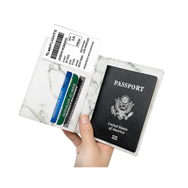 

Travel White Marble Leather Passport Holder Cover Waterproof Rfid Blocking Travel Wallet Case, Picture shows/custom color