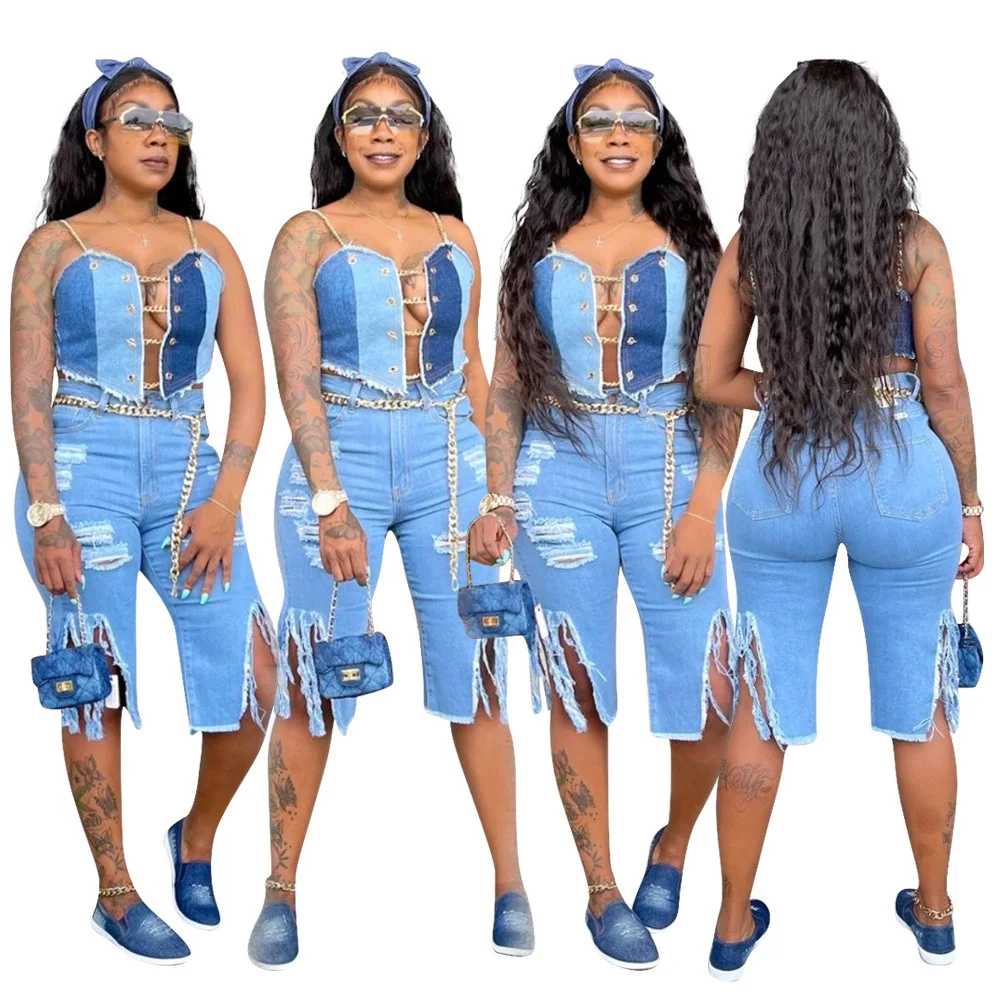 

Women's 2021 new tassel ripped stretch plus size pants jeans, Picture color