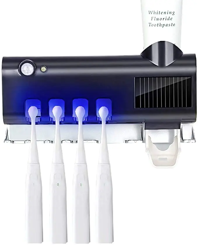

Toothbrush Holder and Toothpaste Dispenser, Wall Mounted Bathroom Toothbrush Holder with Cover, Toothbrush Organizer for Family, White+black