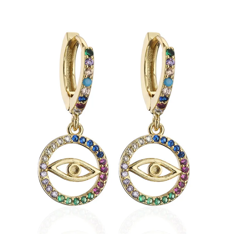 

Hot Selling Lovely Design 18K Gold Plated Multi Color CZ Zircon Eyes Drop Earring Jewelry