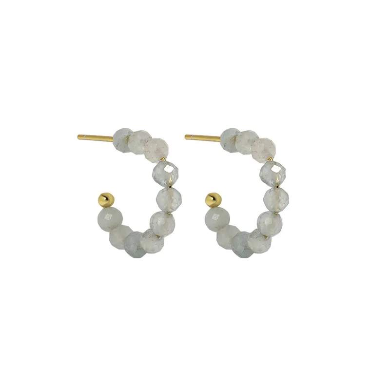 

VIANRLA 925 Sterling Silver Minimalist 18K Gold Plated C Hoop Earring Geometric Beaded Crystal Stone Earrings Dropshipping