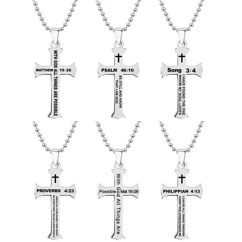 

Stainless Steel Christian Necklace Bible Verse Cross Pendant Prayer Charm Necklace Faith Religious Jewelry for Women, Multi-colors/accept custom colors