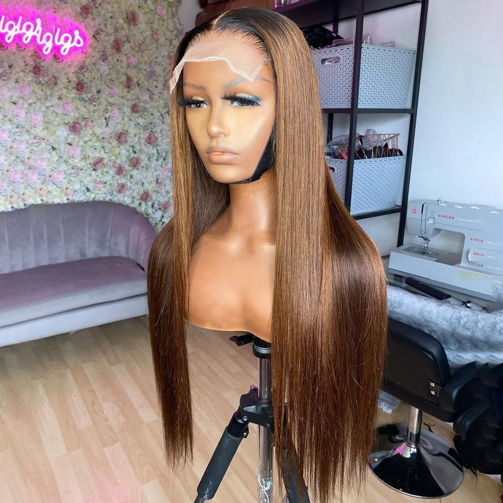 

Unprocessed European Real Hair Virgin Wig Vendor Ombre Brown Bone Straight Transparent Lace Front Origin Human Hair Wig Natur