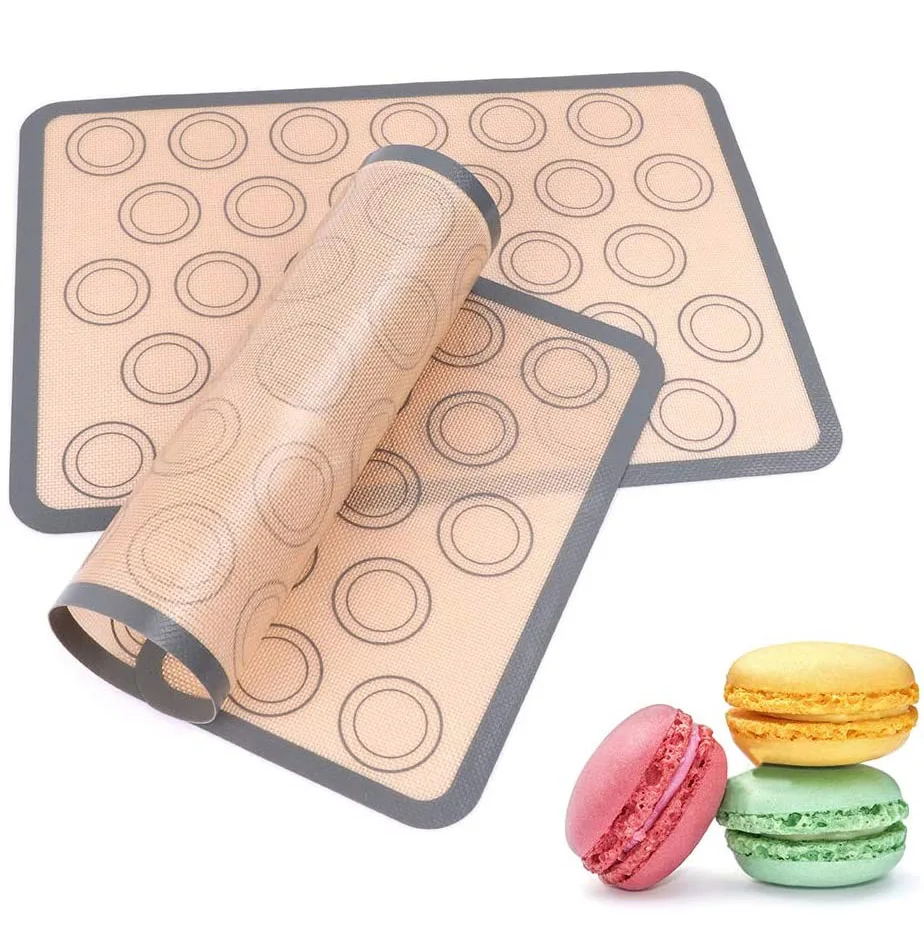 

Non Stick Silicon Liner for Bake Pans & Rolling Macaron Dough Pastry Cookie Bun Bread Making Professional Silicone Baking Mat, Red;gray