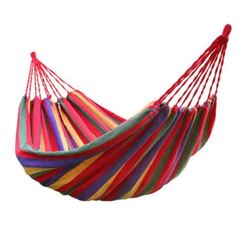 

Promotional outdoor colorful stripes portable canvas camping hammock folding hammock, Red,blue