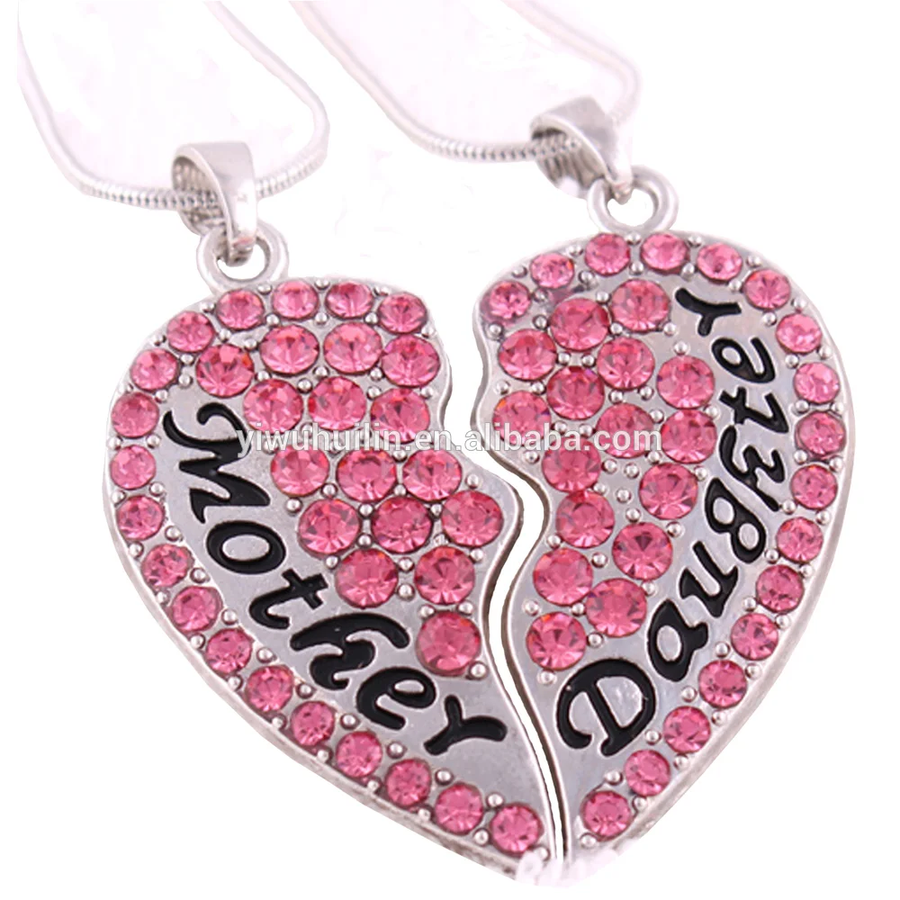 

A700042 Vintage Jewelry crystal heart shape beautiful Mother's gift parent-child necklace set Mother and Daughter necklace, Ab color/pink/red/white/deep pink + light pink/mix color