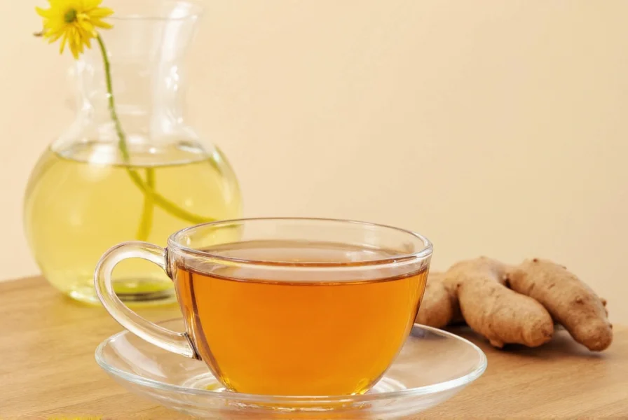 Fresh ginger root slices steeping in hot water to make pregnancy-safe ginger tea