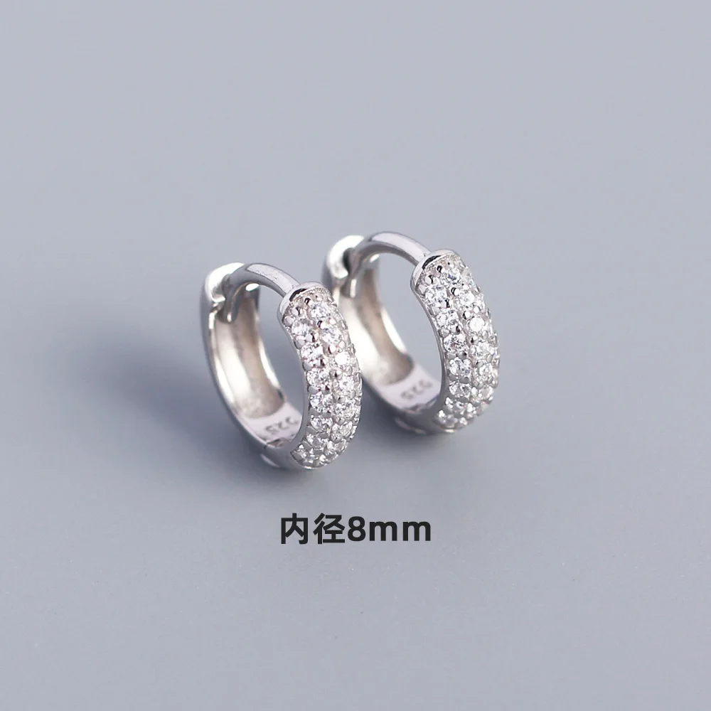 

European 18k Gold Plating Triplex Row Zircon Earrings White Crystal 925 Silver Clip-On Earrings For Women