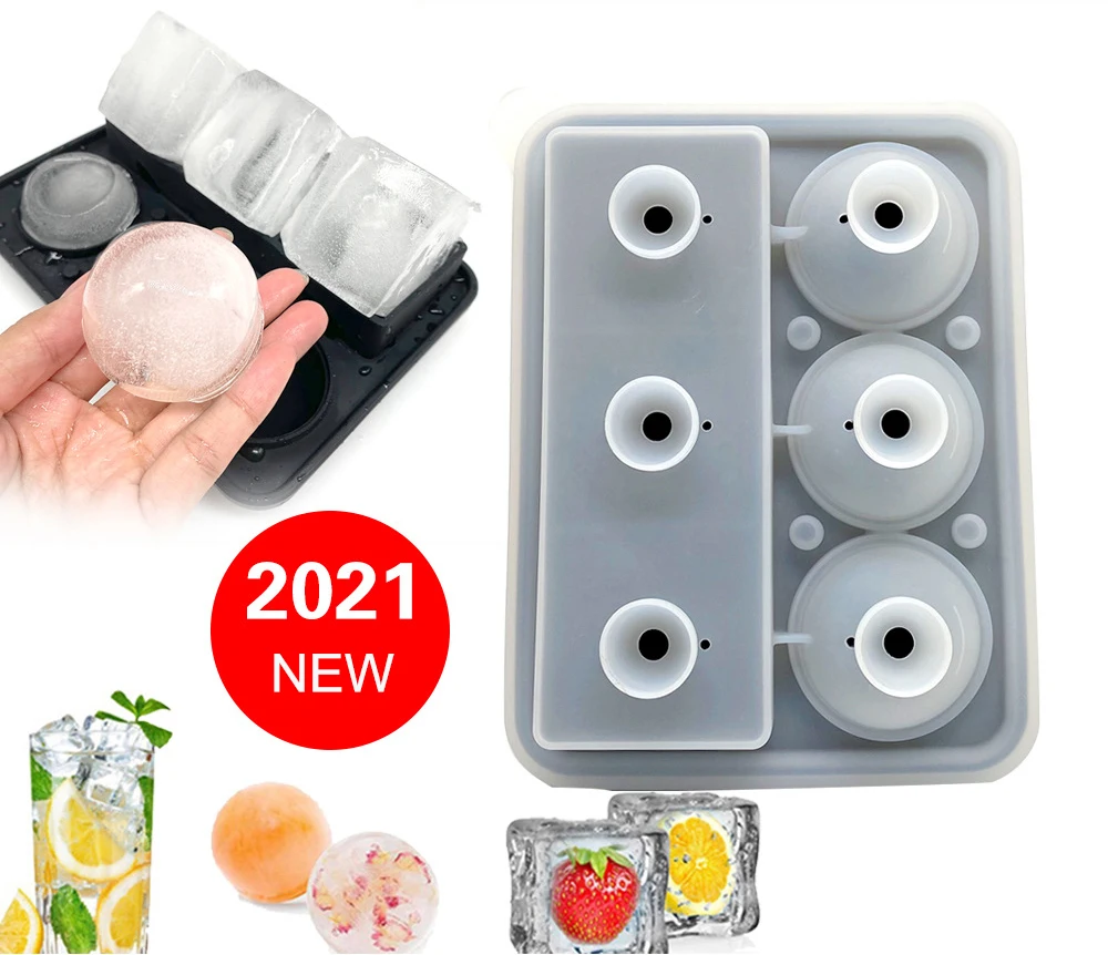 

2021 New Square Sphere Combination Creative 6 Grid Ice Tray Custom Beer Whiskey Liquor Ice Cube Tray Silicone With Lids, Black