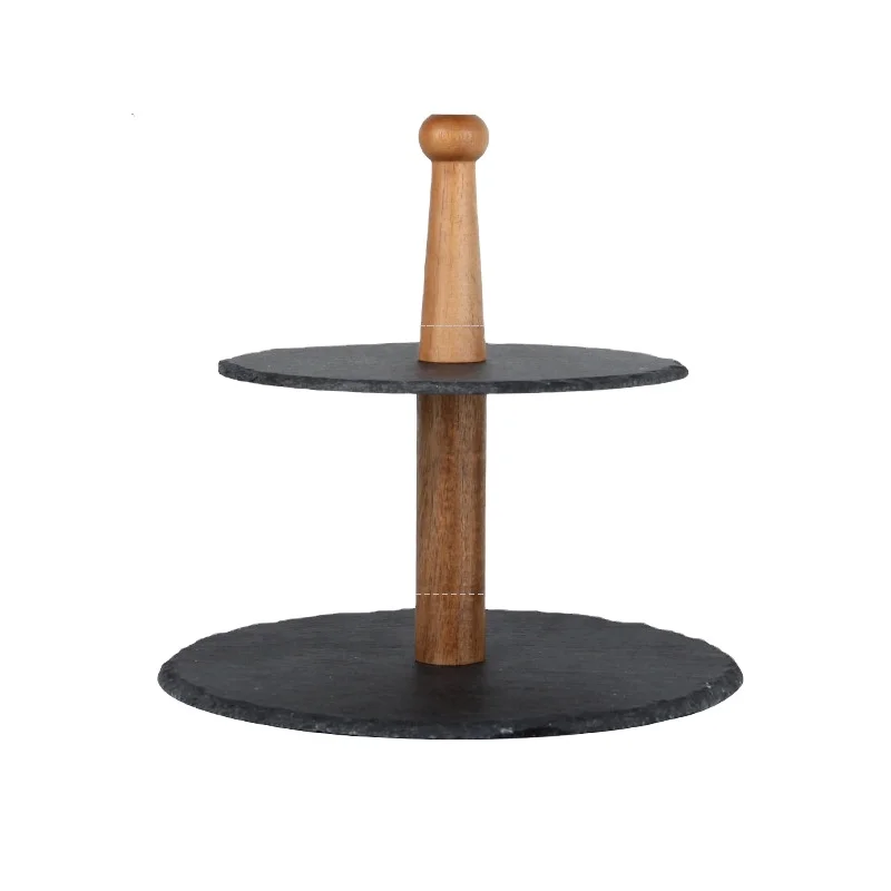 

Promotional Wedding Birthday Party Dessert Display Multi layer Acacia Wood Plate Serving Tray, Black