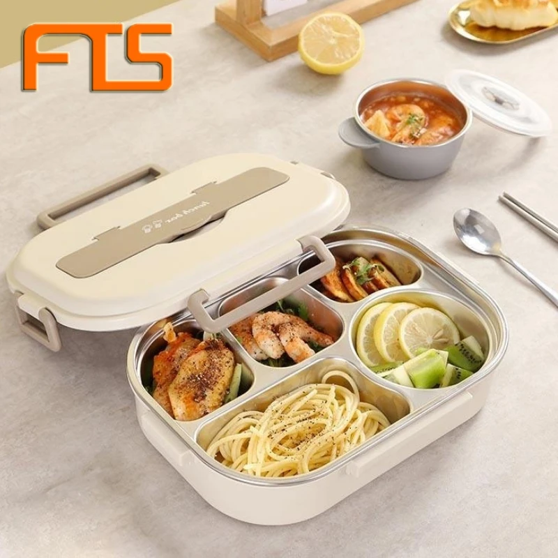 

Fts Lunchbox Boxes Cutlery 4 Compartment Kids Stainless Steel Square Insulated Bento Plastic Lunch Box