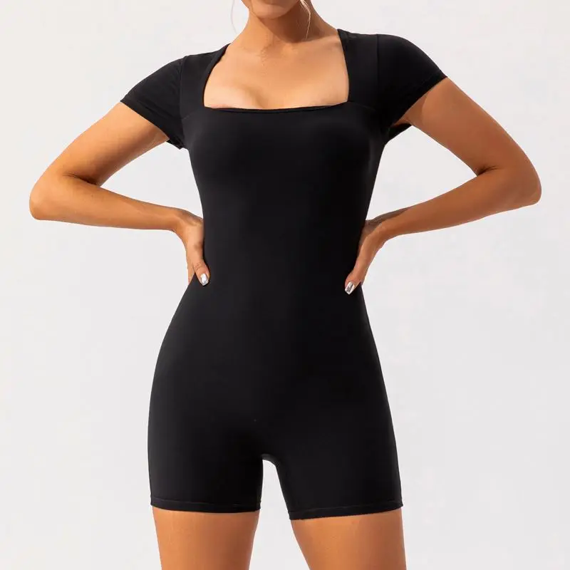 

Wholesale One Piece Slimming Square Neck Jumpsuit Workout Bodysuit Dance Training Wear Women Fitness Gym Yoga Romper