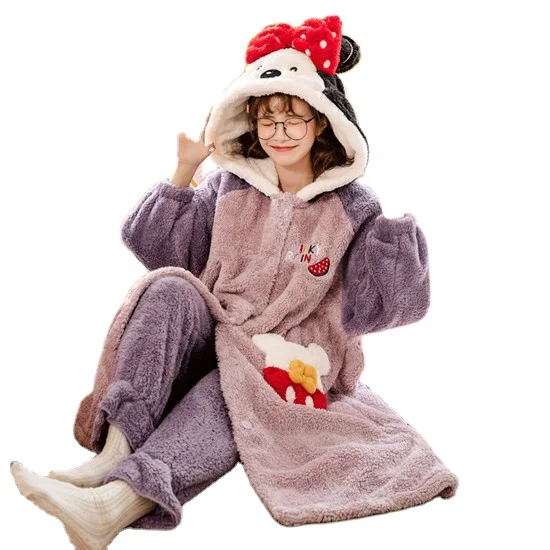 

Hot sale soft cartoon winter flannel pajamas cartoon design night-robe women's sleepwear