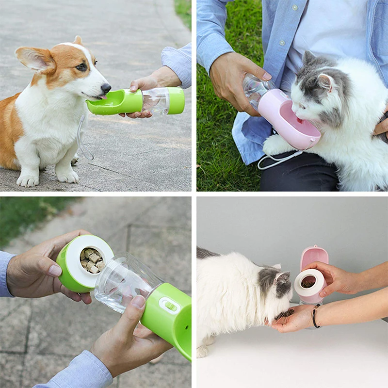 Dog Treats And Water Bottle Portable Pet Drinking Feeding Bottle For