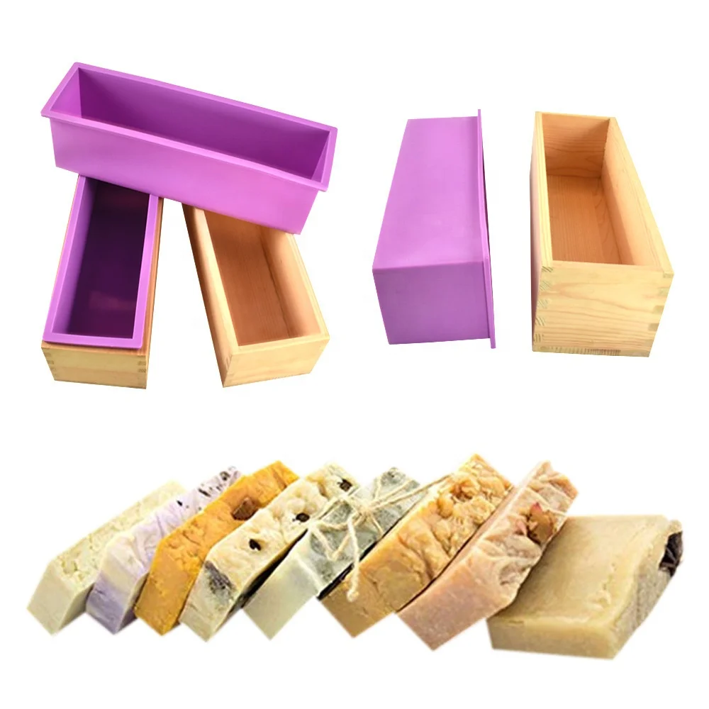 

Moules En Bois Pour Silicone Savon Flexible Homemade Wooden Box Silicone Soap Mold with Stainless Steel Wave Cutter Slap, Purple, pink, customized