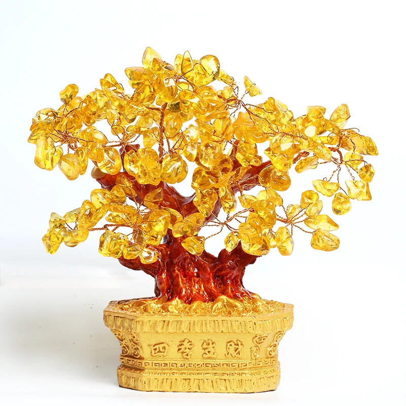 

Wholesale custom Natural crystal chip healing wealth tree Lucky china fengshui Crystal Fortune money Tree