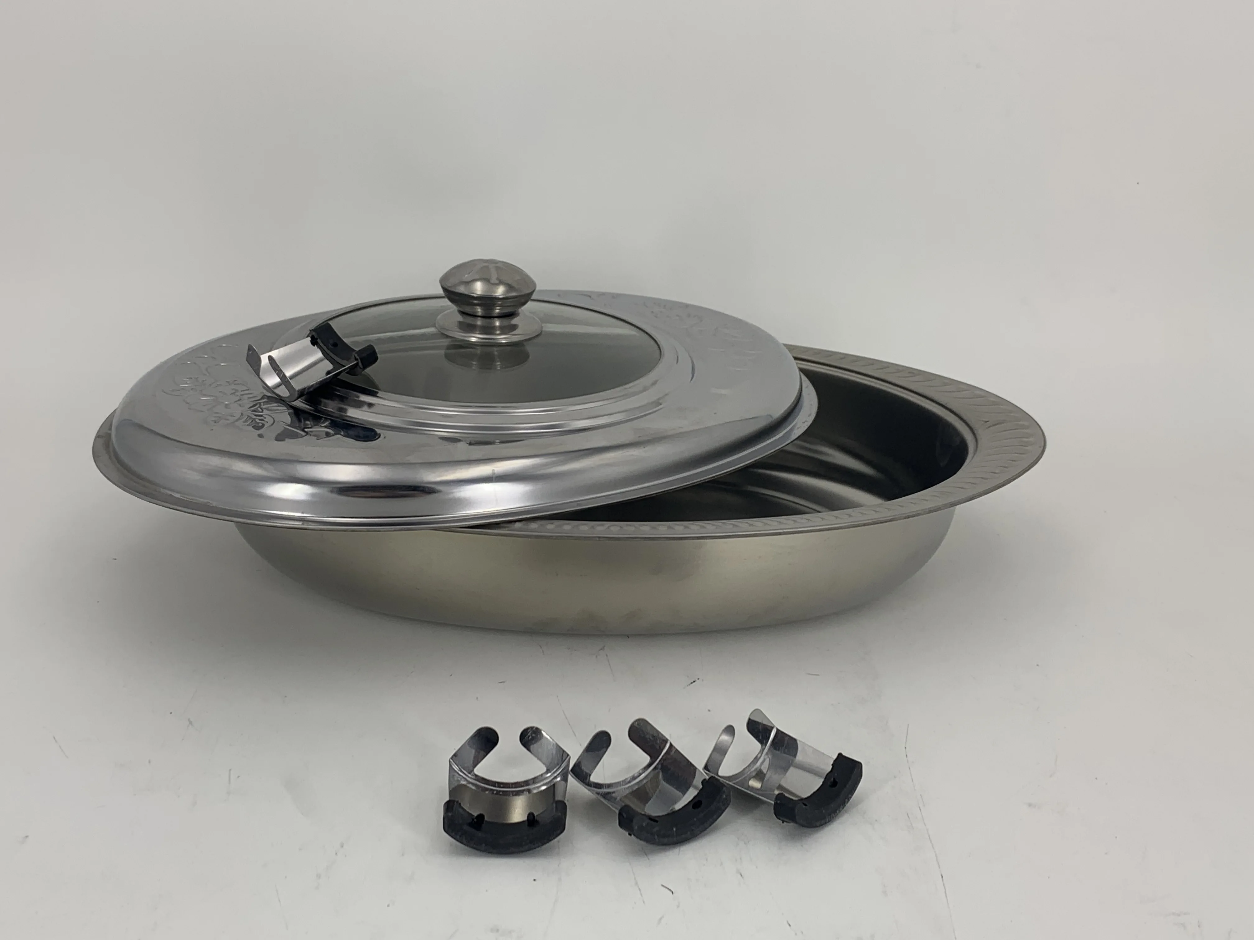
hot pot chafing dish buffet set stainless steel Oval plus four legged tray 