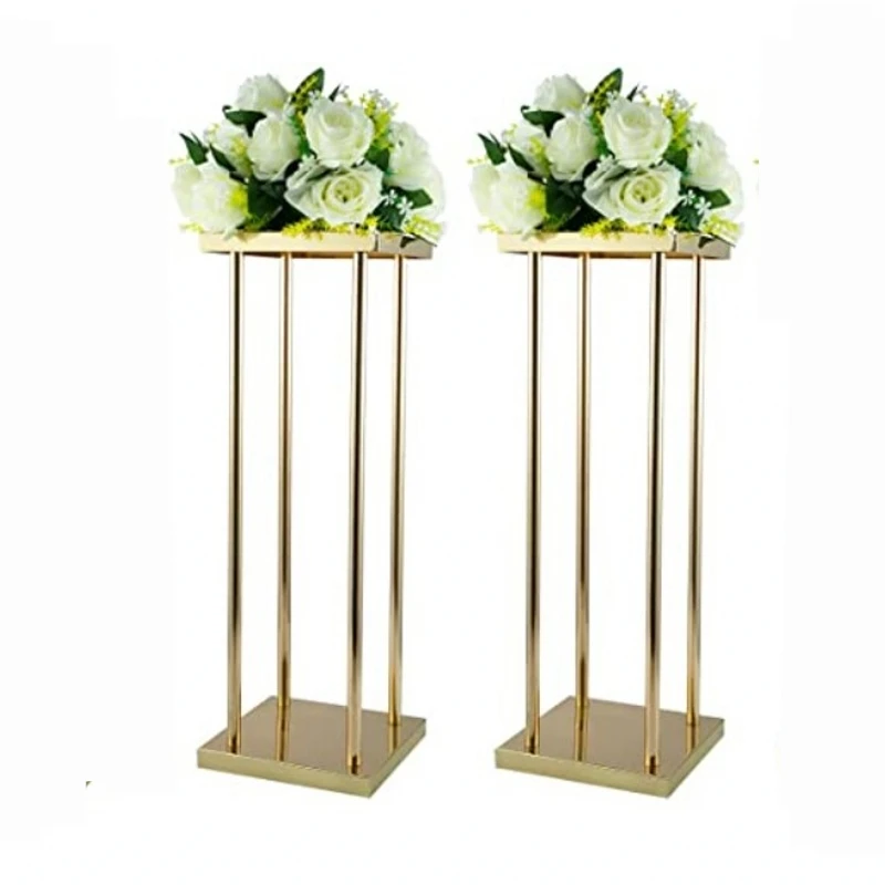 

Wedding Metal Flower Rectangle Rack Stand Geometric Vase Display Frame Super Market Hotel Party Road Lead Decoration, Gold