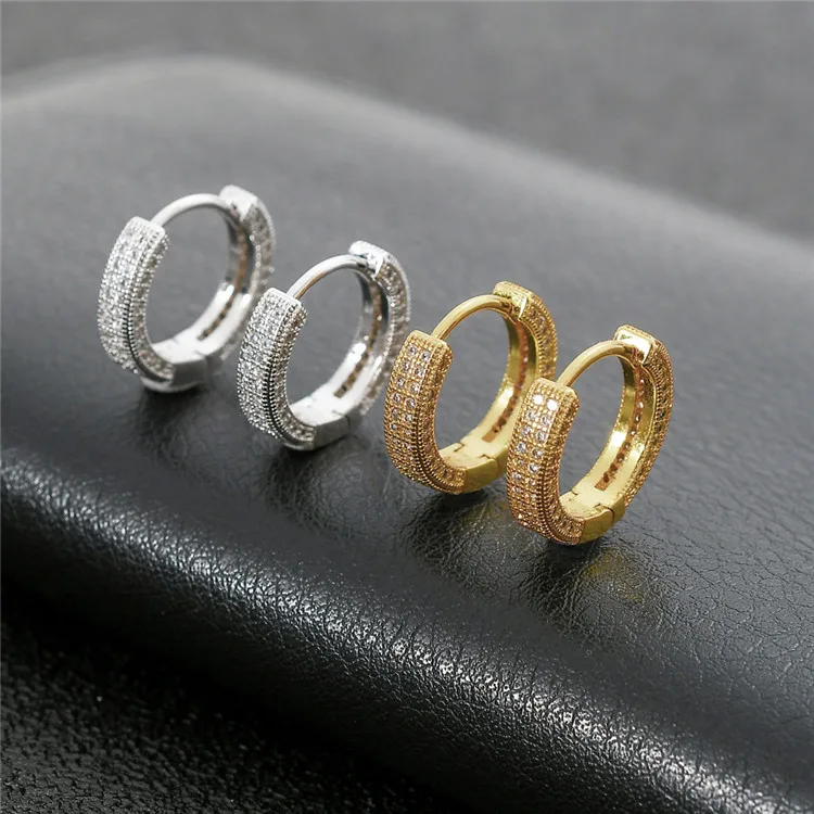 

Fashion Ear Clip Iced out Hip Hop Men Women Cz Micro Pave Vermeil Earring Jewelry Zircon Thick Bold Diamond Huggie Hoop Earrings, Picture