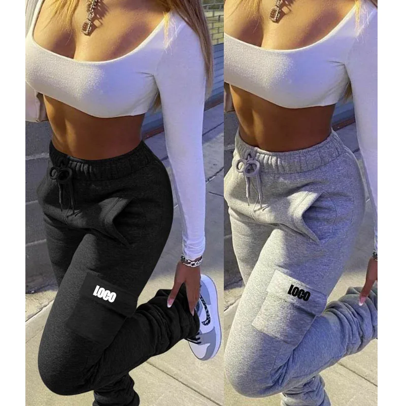 

Free Shipping Multicolor Stacked Sweatpants Women Patchwork Fashion Sporting Joggers Skinny with Slit Women Stacked Pant, Customized color