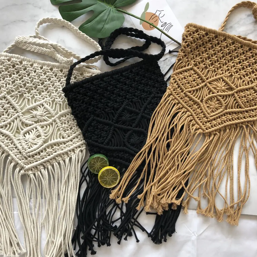 

Wholesale custom cotton tote women handbags fashion tassel ladies straw beach shoulder bag, Customized color