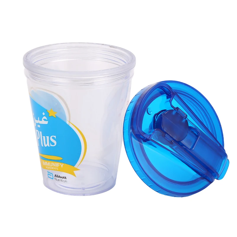

High grade double wall plastic tumbler with straw kids straw drinking cup