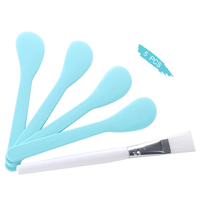 

Lameila 5 in 1 beauty silicone brush clay cosmetic face cream applicator facial mask spatula set 3174, Blue/pink