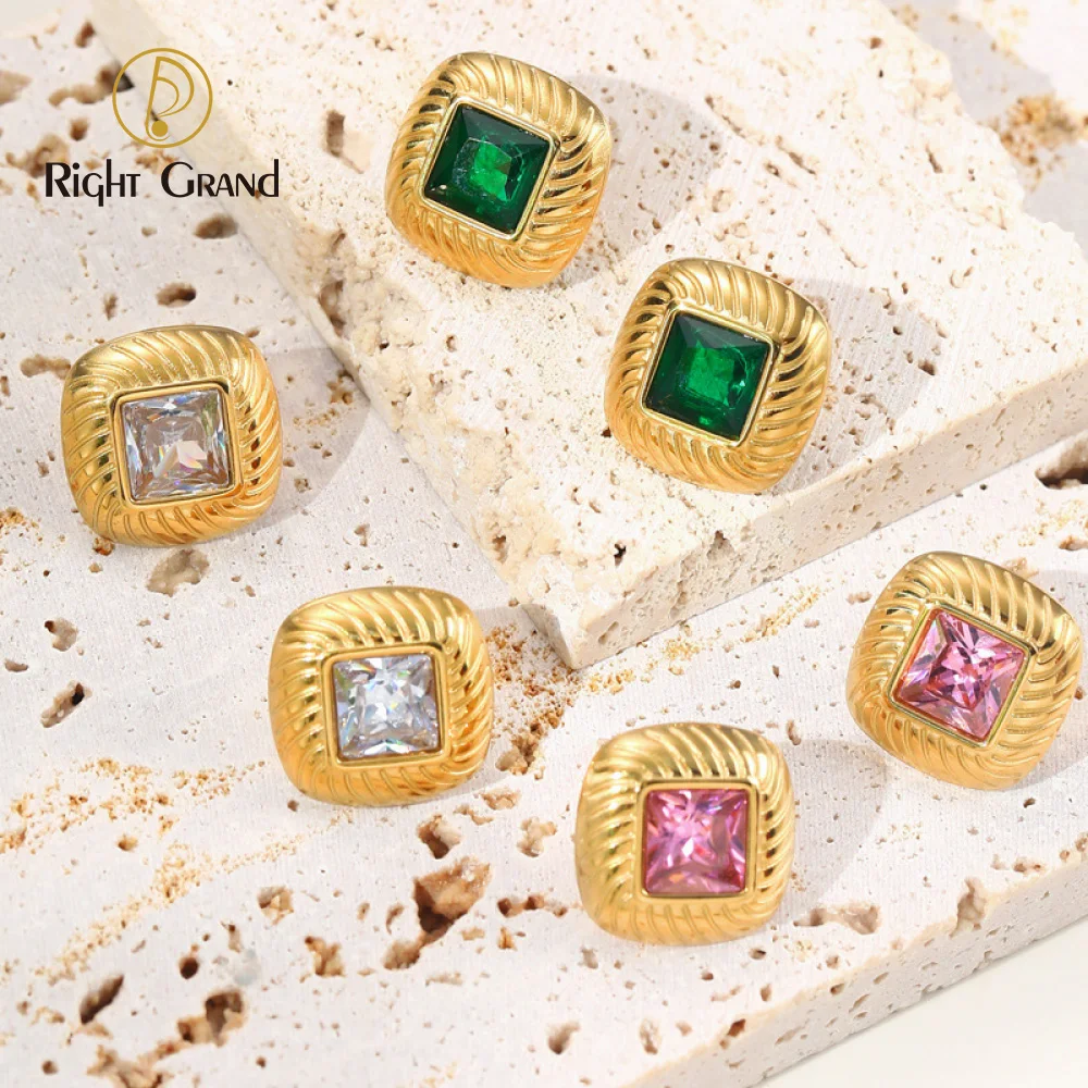 

Premium Square Zircon Stainless Steel Stud Vintage Earrings