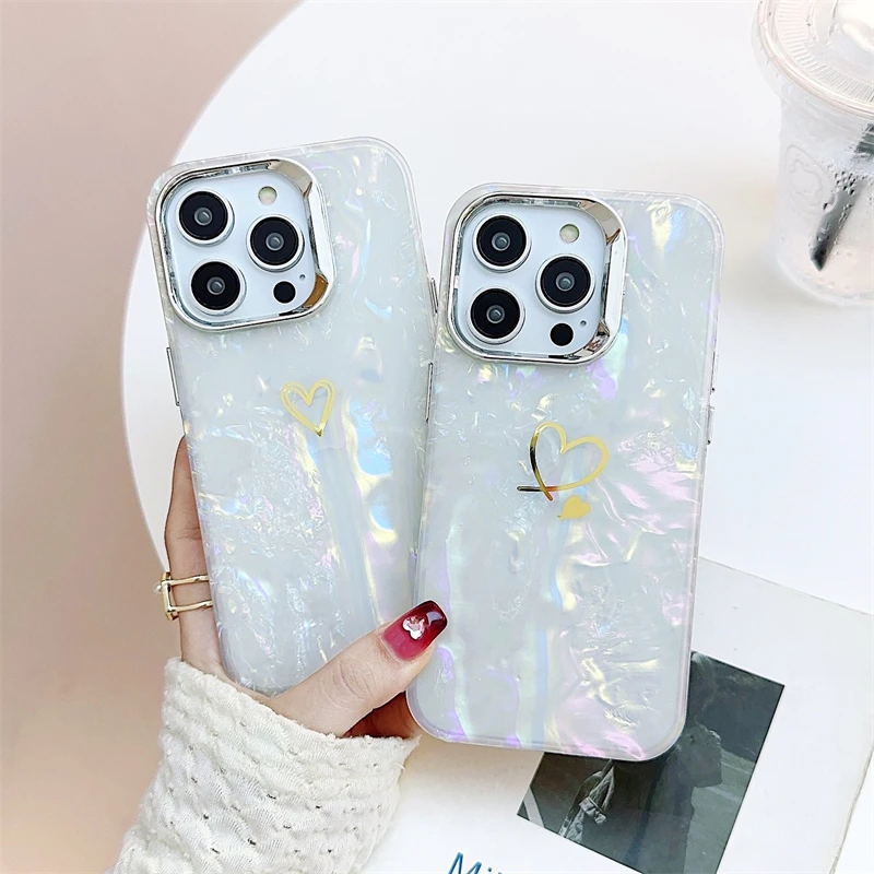 

Electroplated Frame Love Heart IMD Phone Case For iPhone 14 13 12 11 Pro Max Xs Xr Xs Max