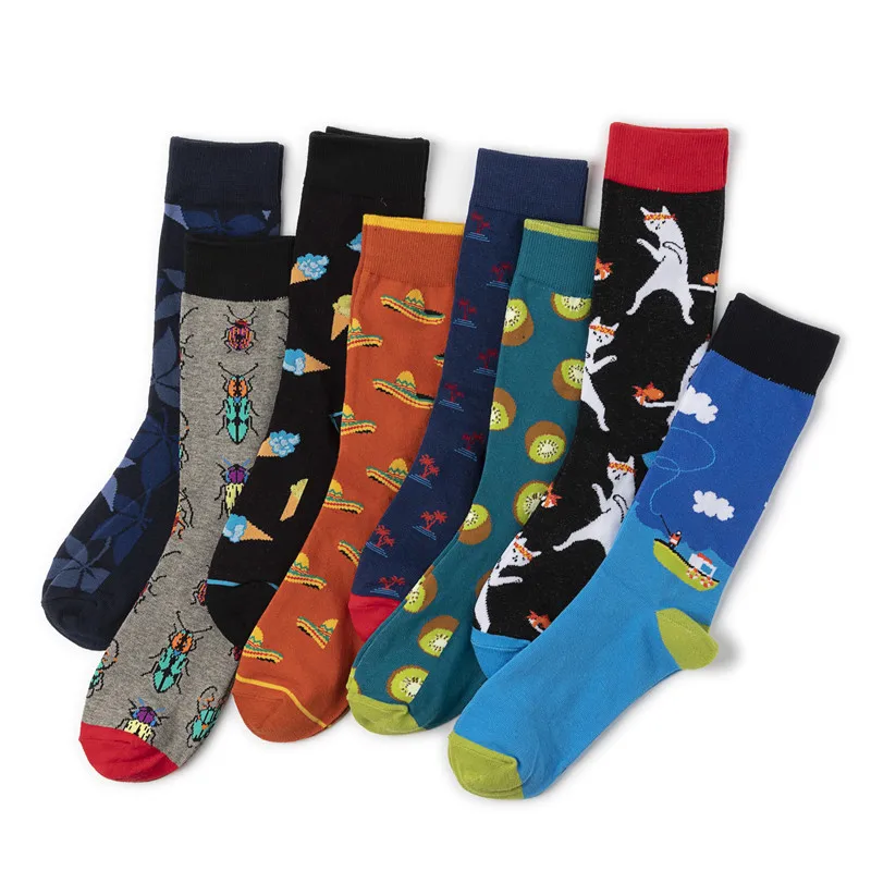 

Bulk Production Male Tube Knitted Jacquard Cotton Socks Funny Tube Colorful Design Men Dress Happy Socks Custom Logo, Custom color