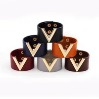 

Kinling New Fashion European Popular Wide Leather Bracelet Trend Ladies V-Bracelet Factory Direct Jewellery