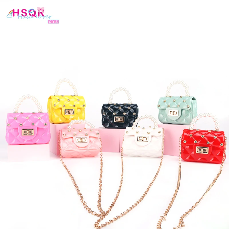 

2021 Brand New Designer Ladies Kids Coin Purse Girls Diamonds Lady Pearl Jelly Chain Women Mini Purses with High Quality