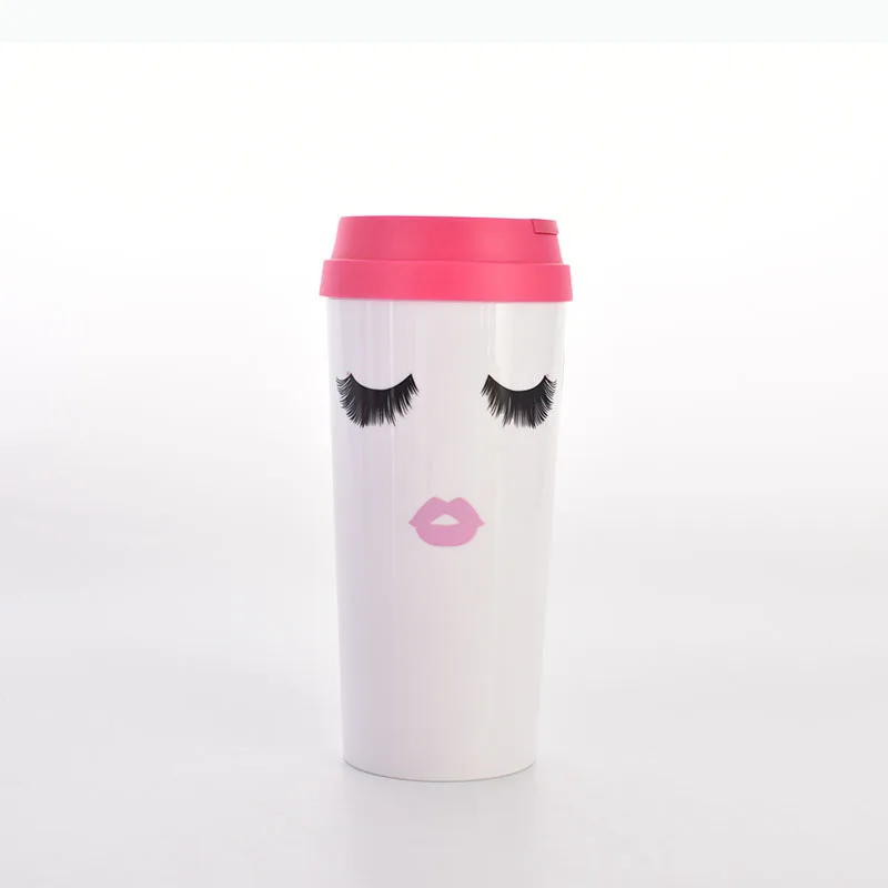 

Fangjuu hot sale custom 16oz double wall reusable plastic coffee cup eyelash lips plastic cup, Picture