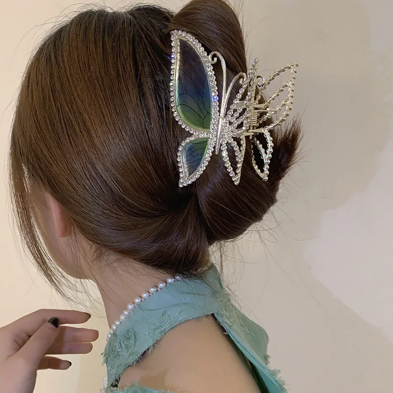 

High Quality Crystal Claw Zircon Clips Hair Accessories Butterfly Clips For Women Girls