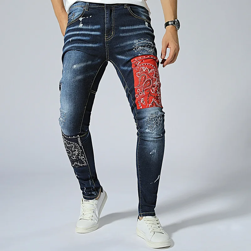 

new arrival men jeans quality skinny pants Italy design Stretch fit jeans high street badge slim Custom LOGO jeans for men, Picture color