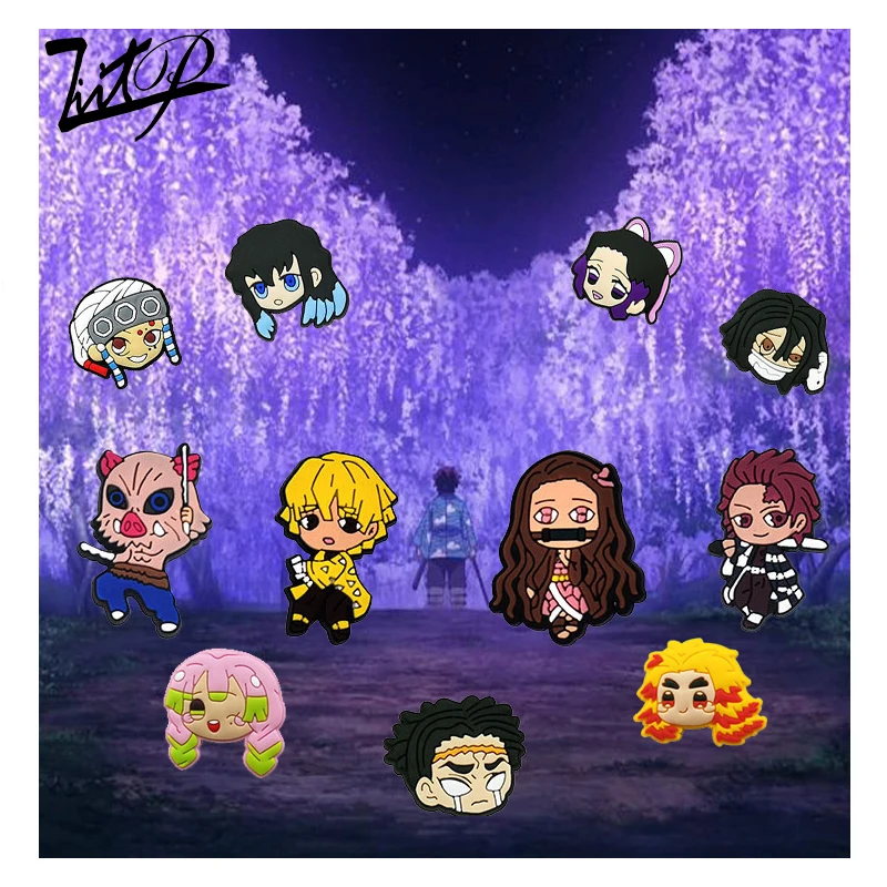 

2022 wholesale popular anime ghost blade series croc charm PVC designer charm shoes decorative flowers