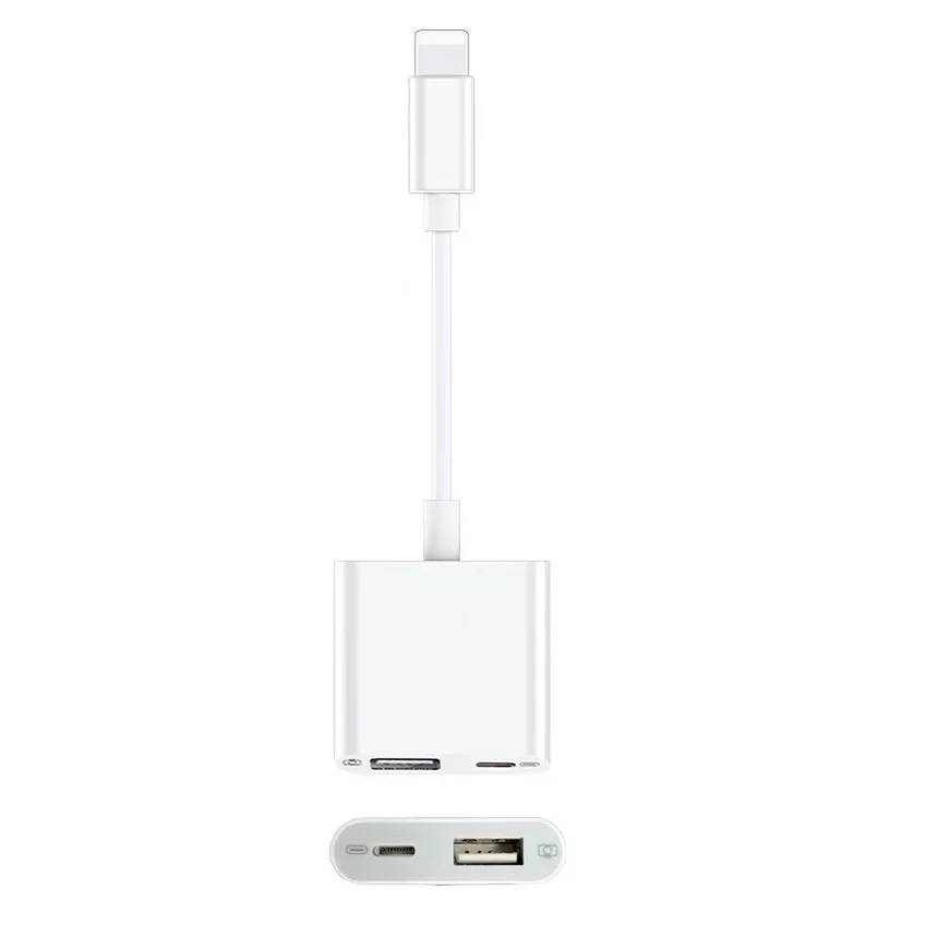 

new arrivals 2 in 1 For ios Iphone Headphone Adapter to usb adapter USB C 3.5mm headphone jack adapter, White