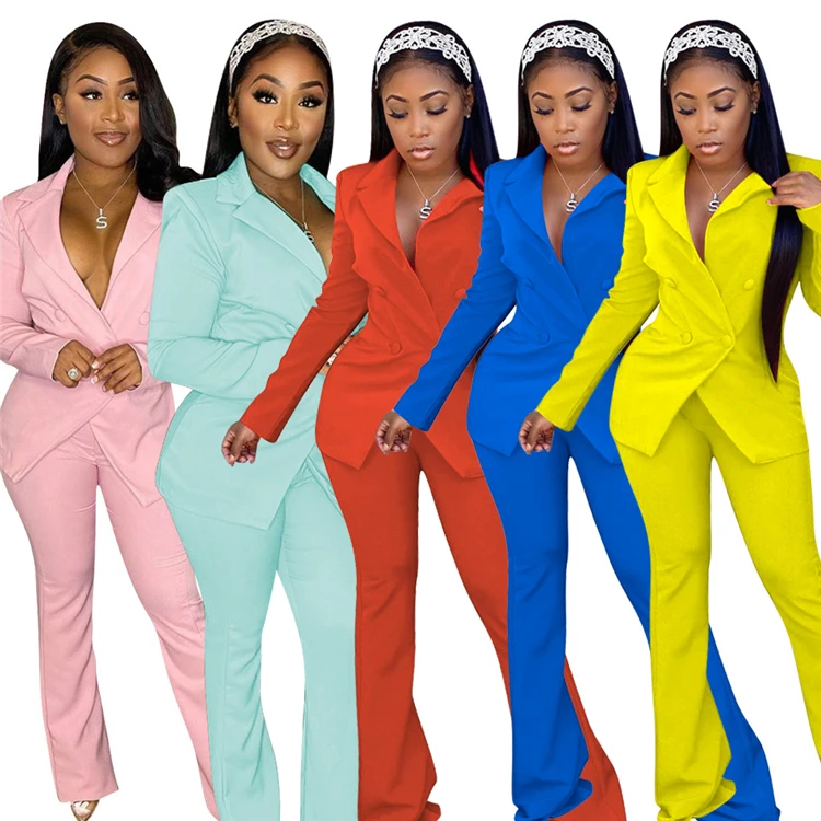 

O6221-2020 trending long sleeve blazers jacket set women two piece pants set