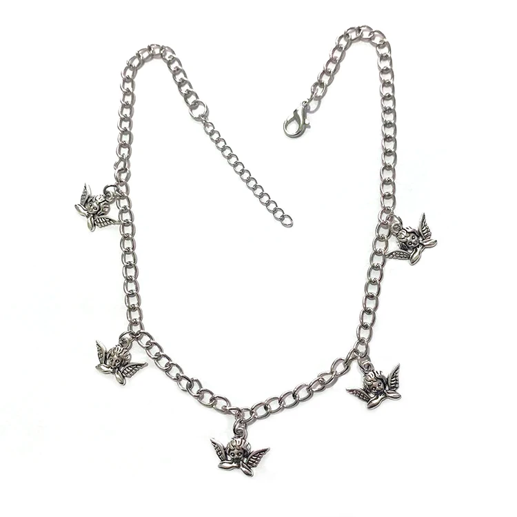 

Ins Hot 2020 Antique Silver Angel Simple Design Angel Wings Choker Necklace for Girls Wholesale, Anti silver