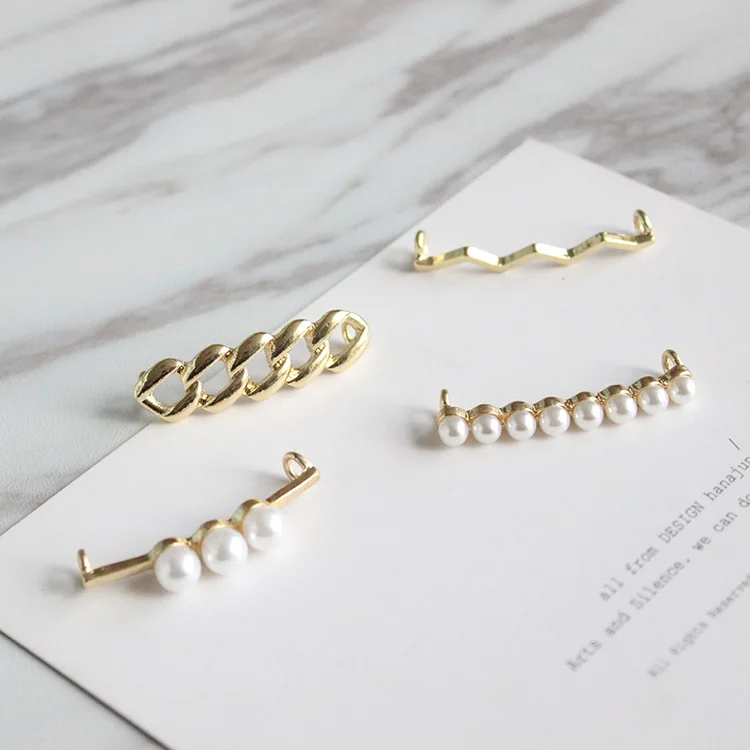 

Fashion Metal Shoe Accessories Buckle Pearl Chain Shoe Lace Decoration, Gold