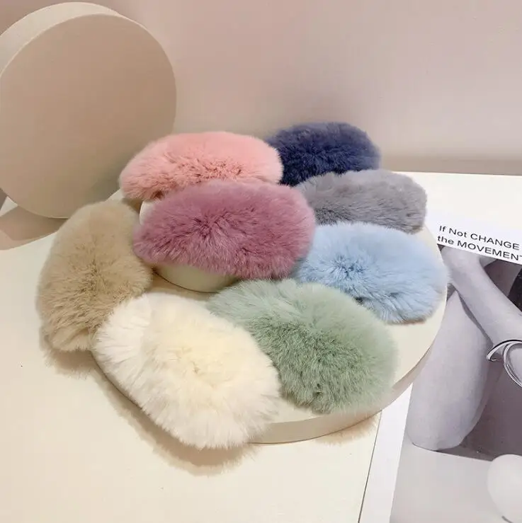 

Hair Clip Plush Hair Barrettes Sweet Bobby Pin Faux Rabbit Fur BB Hairpin Water Drop Shape Fluffy Candy Color Hairpin, 8 colors