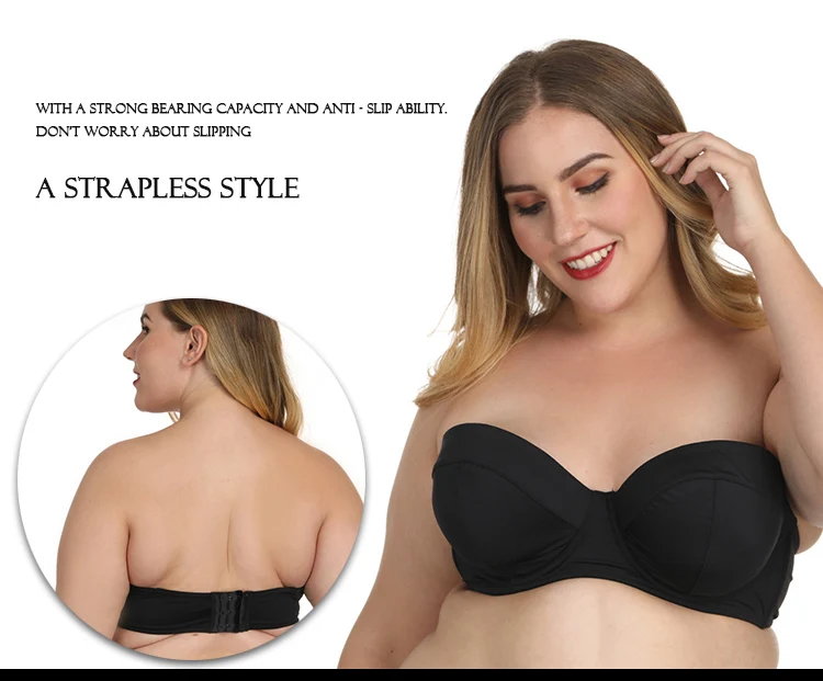 Super large cup compression thin cup large size adjustable strapless underwear E to L cup women bra for dress gown