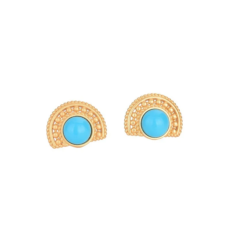 

2021 Fashion Retro Factory Price Women Party Gold Plated Zinc Alloy Shelll Shape Tiny Turquoise Stud Earrings, White