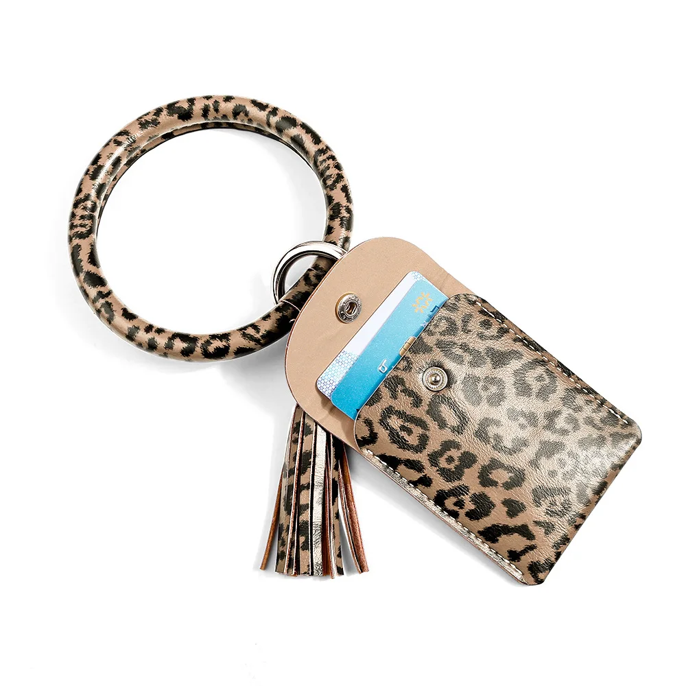 

Key Ring Bangle Mini Clutch Wallet Personalized Fashion Card Holder Leopard Print PU Leather Wristlet Wallet For women