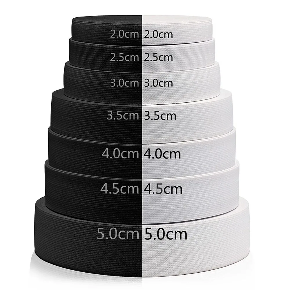 

3/6/8/10/12/15/20/25/30/35/40/50mm Flat Elastic Bands White Black Spandex Elastic Ribbon DIY Crafts Trousers Sewing Accessories, Black and white