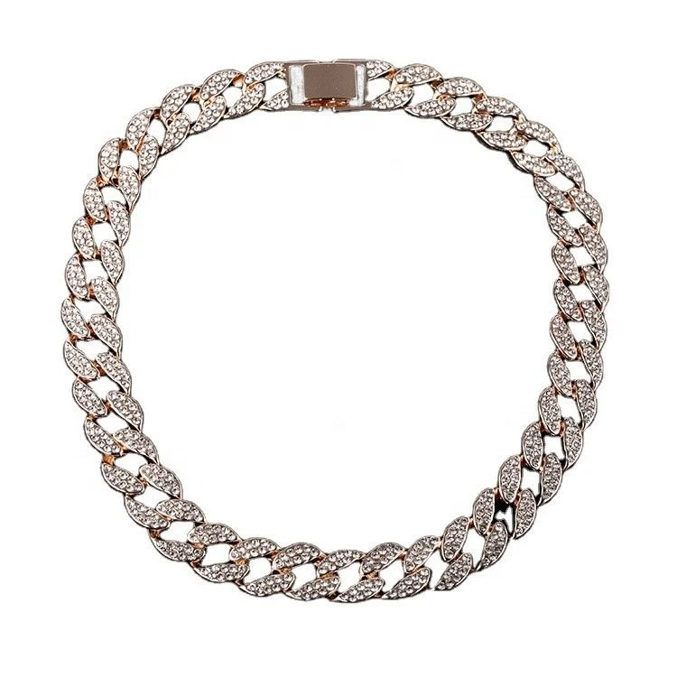 

Collar grueso cubano alloy and diamond pink initial cuban link chunky necklace